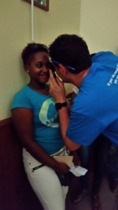 Woman getting eye exam in Sint Maarten